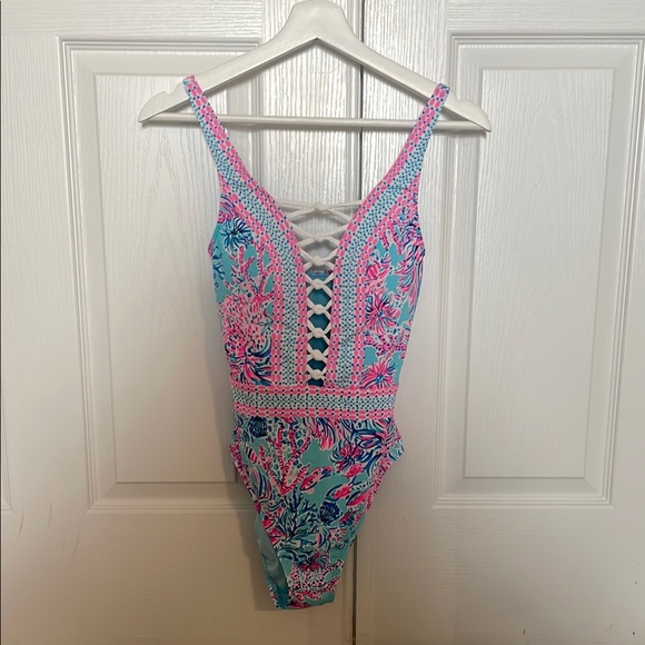 Tropical Floral Lace-Up Swimsuit - Picture 1 of 2